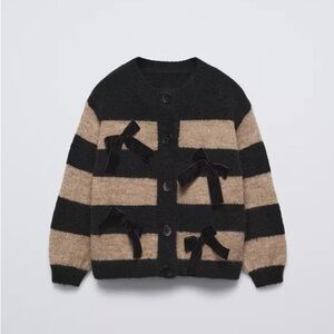 Zara Black and Tan Striped Cardigan Sweater